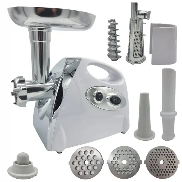 Masina de tocat carne 4 in 1 Mencoza, Ural ( Ypan ), 3000W, accesoriu suc de rosii, carnati, chitfele, 3 site, functia revers, motor cupru