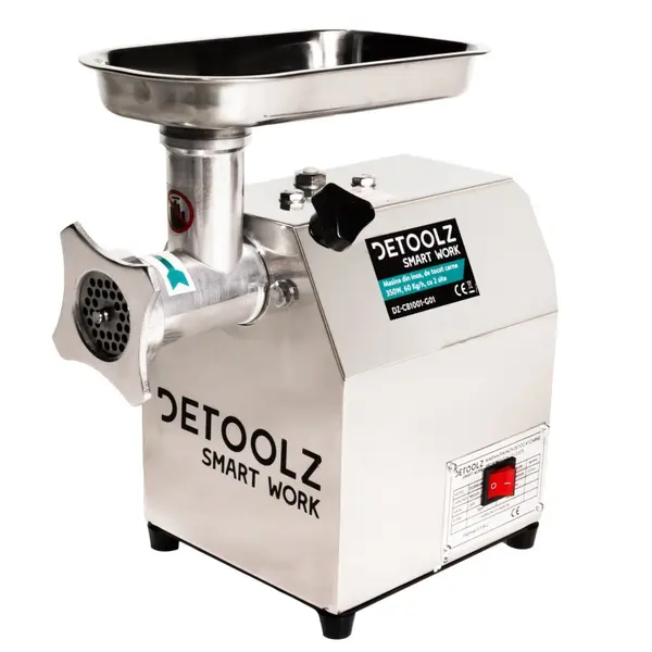 Masina de tocat carne din inox, Detoolz, 350W, 60 kg/h, cutit inox + 2 site ( 5 si 8 mm )