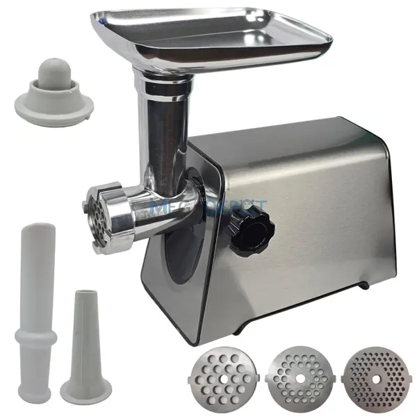 Masina de tocat carne, electrica, 3500W, Functie Reverse, 3 site incluse, Accesoriu carnati, Accesoriu chiftele, Inox