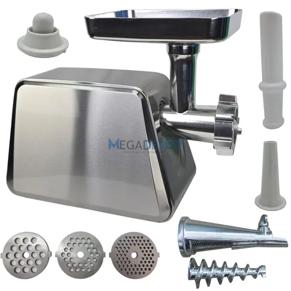 Masina de tocat carne, electrica, 4000W, Dispozitiv suc de rosii, Functie Reverse, 3 site incluse, Accesoriu carnati, Accesoriu chiftele, Inox