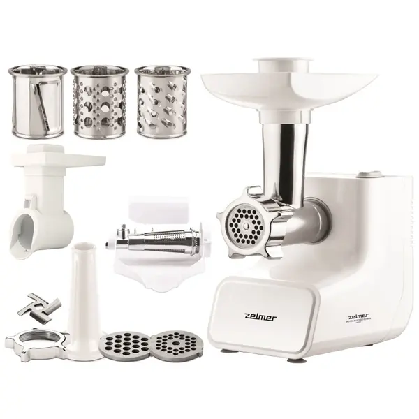 Masina de tocat carne Zelmer ZMM3513B, 1500 W, 2 kg/min, Functie reverse, Cutit din inox, Alb