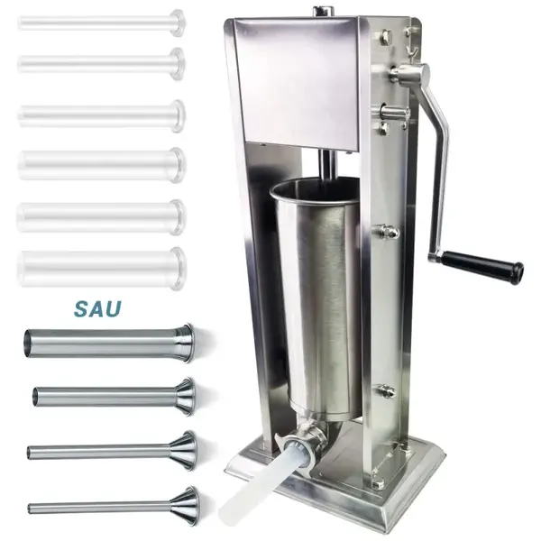 Masina de umplut carnati profesionala ML-S5, 5KG, cu reductor, sistem mecanic, inox integral, 4-6 palnii incluse