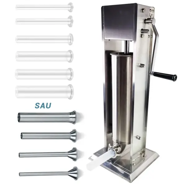 Masina de umplut carnati profesionala ML-S7, 7KG, cu reductor, sistem mecanic, inox integral, 4-6 palnii incluse