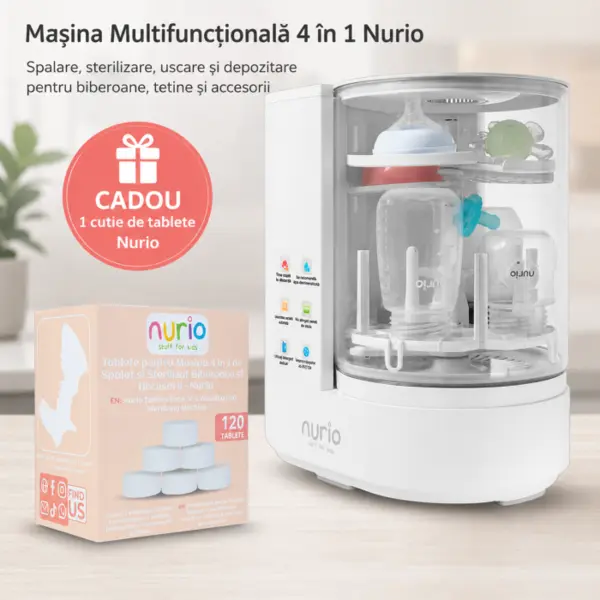 Masina Multifunctionala 4 in 1 Nurio , Pentru Spalarea, Sterilizarea, Uscarea si Depozitarea Biberoanelor, Tetinelor si Accesoriilor pentru Bebelusi
