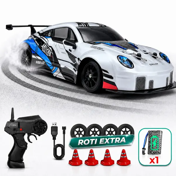 Masina RC cu Telecomanda Timebox, Drift Car 1:24, 4WD, 20km/h, LED-uri, Gri - Default Title