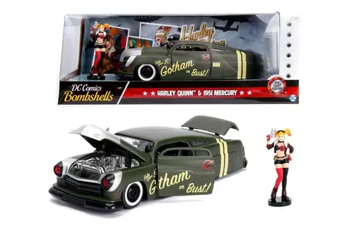 Masinuta cu figurina - Bombshells 1952 Chevy Coe Pickup, Wonder Woman (Rosu/Albastru)