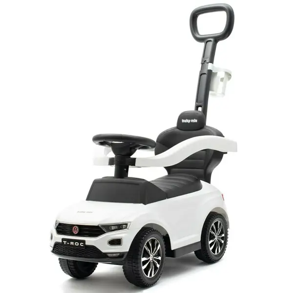 Masinuta de impins, Baby Mix, Volkswagen T-Roc, Cu maner de impins detasabil, Cu sport pahar, Cu protectii laterale, Cu melodii si claxon, Cu suport jucarii sub sezut, White