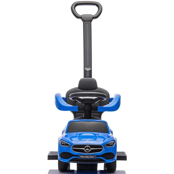 Masinuta de impins cu maner Chipolino Mercedes Benz C-Class Blue cu bara de siguranta, suport pentru picioare, spatiu depozitare, volan cu sunete, greutate admisa 25 kg