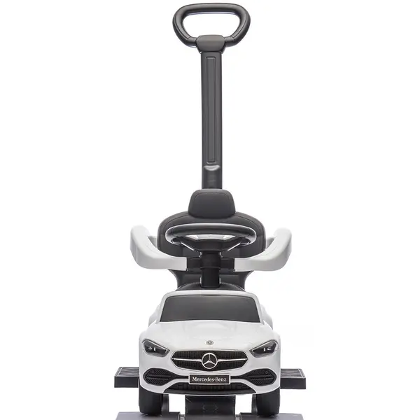 Masinuta de impins cu maner Chipolino Mercedes Benz C-Class White cu bara de siguranta, suport pentru picioare, spatiu depozitare, volan cu sunete, greutate admisa 25 kg