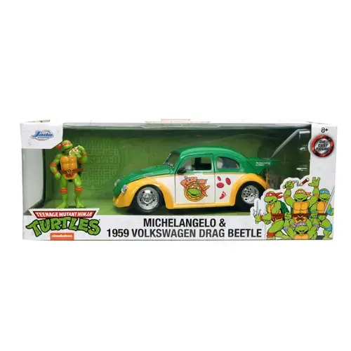 Masinuta diecast Jada Toys cu figurina Testoasele Ninja, Michelangelo, 1959 Volkswagen Drag Beetle, 1:24