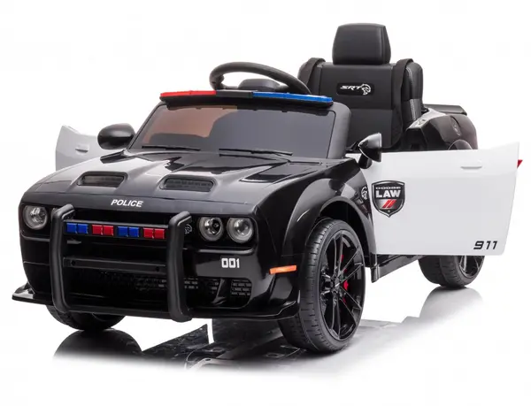 Masinuta electrica pentru copii Dodge Police 50W 12V cu telecomanda 2.4G si licenta, pornire la buton, slow start, suspensii, deschidere usi, centura siguranta si oglinzi retrovizoare