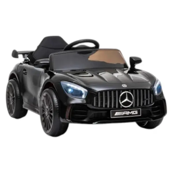 Masinuta electrica pentru copii Novokids Mercedes AMG GTR Negru, 12V, roti din cauciuc EVA, usi cu deschidere, 2 viteze, lungime 120 cm, 2 motoare 550 W