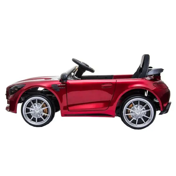 Masinuta electrica pentru copii Novokids Mercedes AMG GTR Rosu, 12V, roti din cauciuc EVA, usi cu deschidere, 2 viteze, lungime 120 cm, 2 motoare 550 W