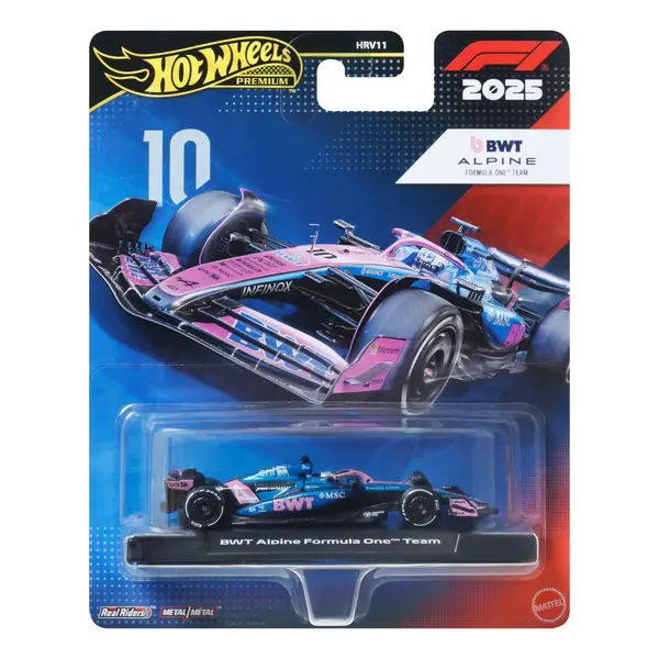 Masinuta metalica de curse, Hot Wheels, BWT Alpine 2025, Formula 1 Team 10, JKD82