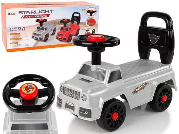 Masinuta pentru copii fara pedale Starlight Grey, spatar cu posibilitatea de impingere, claxon de la 18 luni