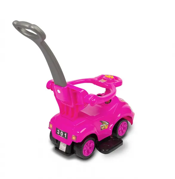 Masinuta Ride-On fara pedale pentru copii Toyz Race car Pink cu maner parental,bara de protectie detasabila,sistem antirasturnare,volan cu functii muzicale