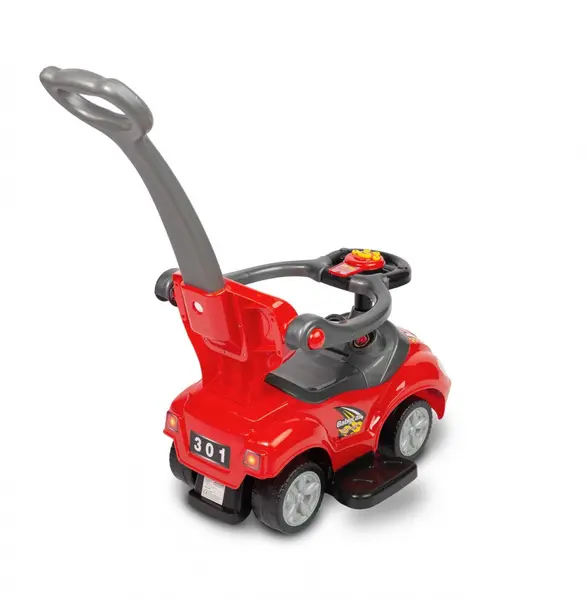 Masinuta Ride-On fara pedale pentru copii Toyz Race car Red cu maner parental,bara de protectie detasabila,sistem antirasturnare,volan cu functii muzicale