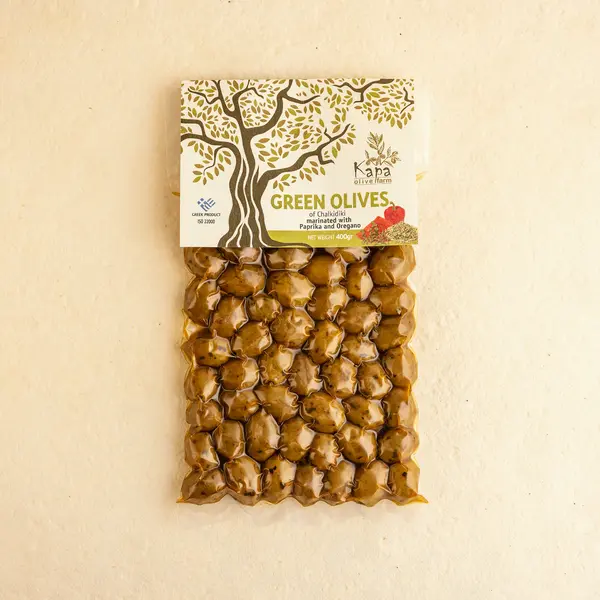 Masline verzi paprika oregano in vaccum - 400g
