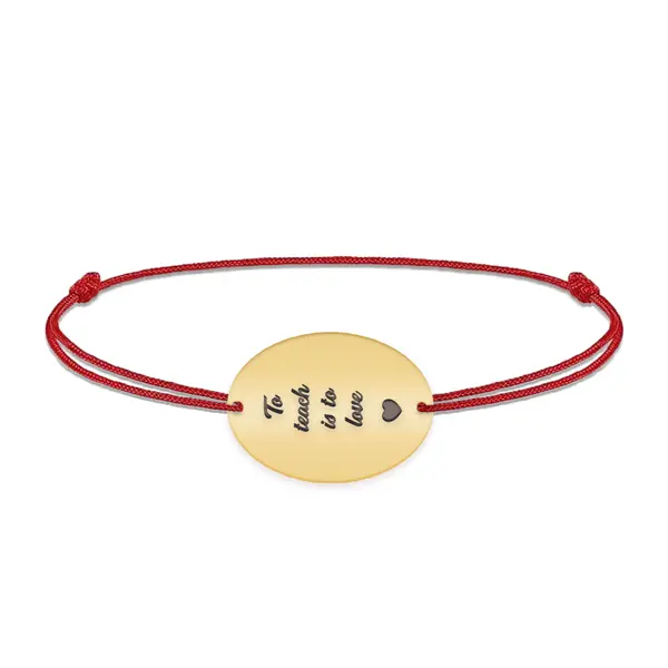 Master - Bratara personalizata snur pentru absolvire "To teach is to love" din argint 925 placat cu aur galben 24K