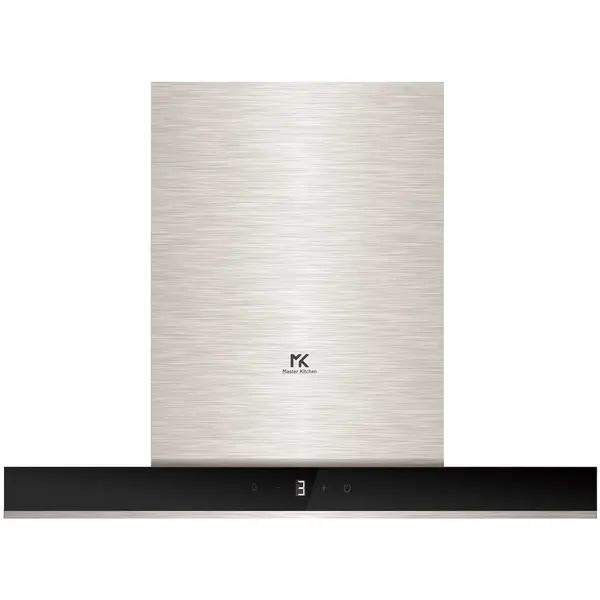 Master Kitchen Hota T-shape Master Kitchen, design sticla neagra + inox, latime 90cm, clasa A, control slide touch, putere 800m3/h, 3 filtre aluminiu