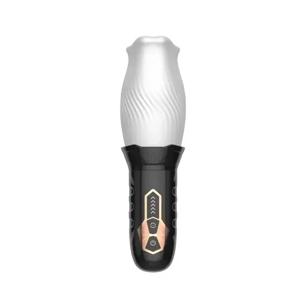 Masturbator automat B-SERIES Cyclone Blowjob Simulator, cu 5 funcții de rotație 360°, 10 funcții de vibrație, alb cu negru