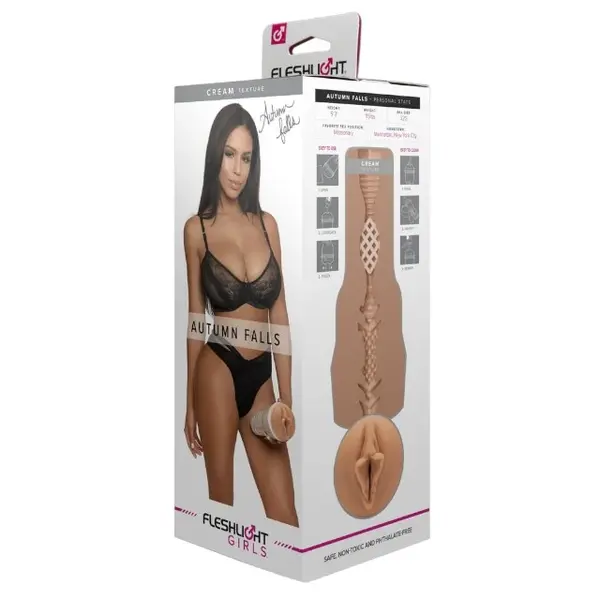 Masturbator manual FLESHLIGHT GIRLS Autumn Falls, canal texturat pentru simulare vaginală realistă, lungime 25 cm, alb