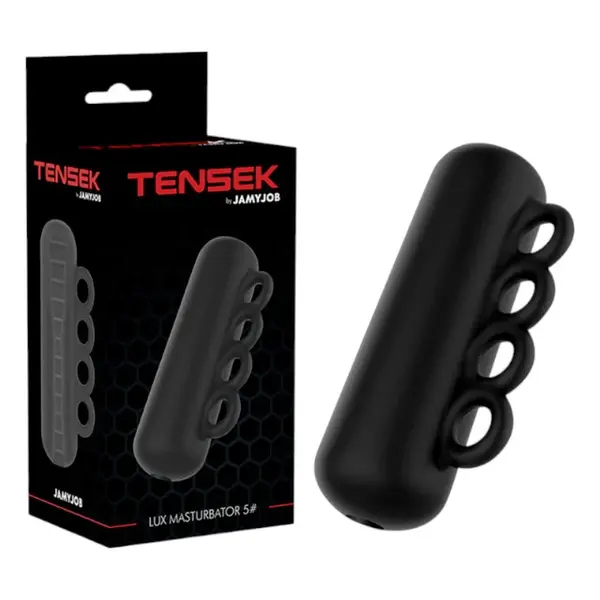 Masturbator manual JAMYJOB Tensek Lux 5, cu mâner tip rozetă, texturat pentru stimulare intensă, din TPE Ultraskyn, negru