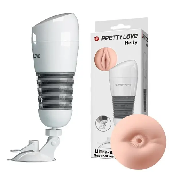 Masturbator Pretty Love – Hedy, realist din TPR, cu ventuză, textură internă stimulatoare, forma vaginala, alb