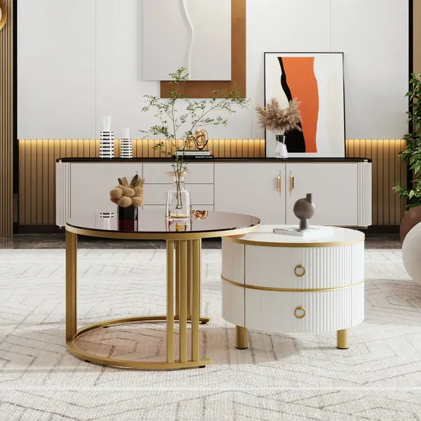 Măsuță de cafea 2-în-1 Rotundă din MDF, Alb | Aosom Romania