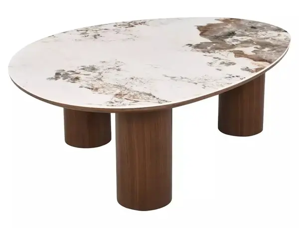 Măsuță de cafea Adelis alb lucios / nuc – L110 x l80 cm