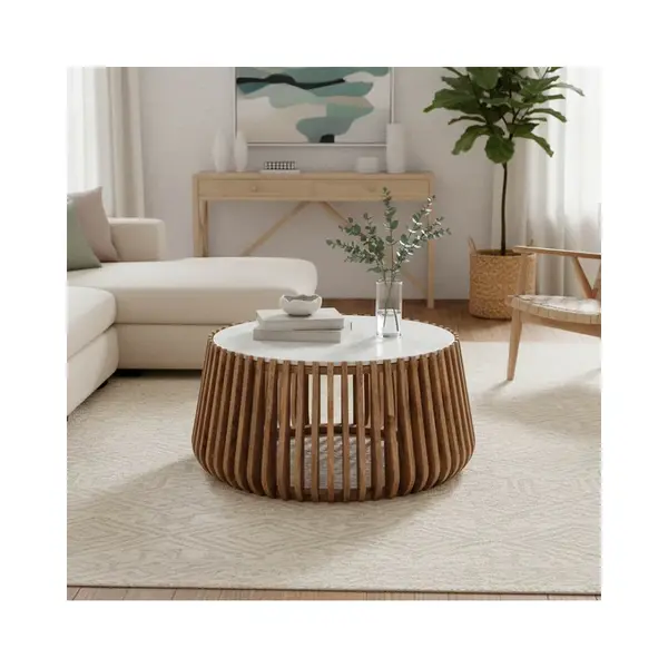 Masuta de cafea din lemn de mango cu aspect de marmura de la Mable, Lemn, Natur, 80x45 cm