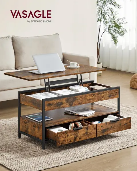 Masuta de cafea extensibila, Vasagle, Maro-Negru, 100x50x48 cm