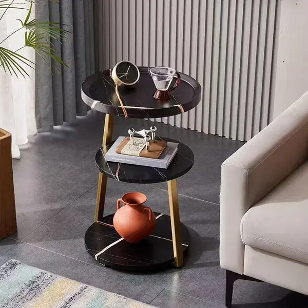 Masuta de cafea pentru living cu 3 polite rotunde, MDF, 62cm, negru/wenge.