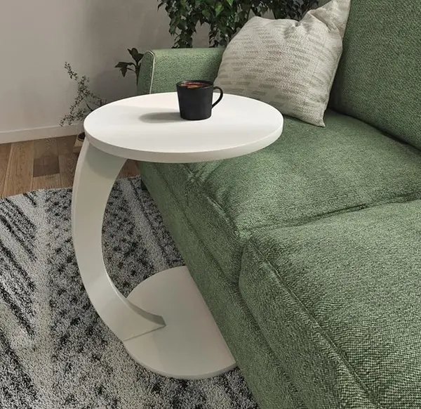 Masuta de cafea rotunda cu roti, din PAL melaminat – 38 cm diametru, 56 cm inaltime