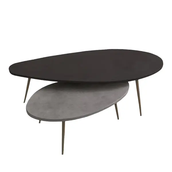 Masuta de cafea set 2 piese Monty, și metal, Negru - Gri, 116x46x46 cm