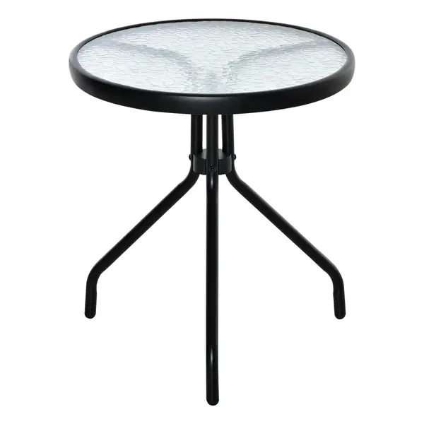Masuta de Gradina Rotunda Outsunny cu Etajera din Sticla Φ50x55cm, Negru