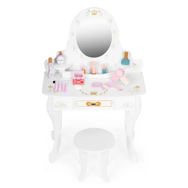 Masuta de toaleta copii Ecotoys, lemn, accesorii si oglinda, alb KID003983, la doar 422,00 lei