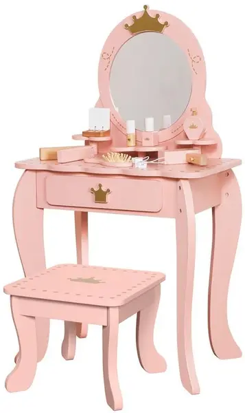 Măsuță de toaletă din lemn pentru copii Ginger Home - Prințesă, cu oglindă și accesorii