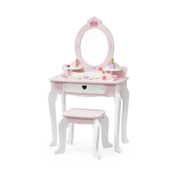 Masuta de toaleta Viga, lemn, 8 accesorii, roz KID447822, la doar 510,00 lei