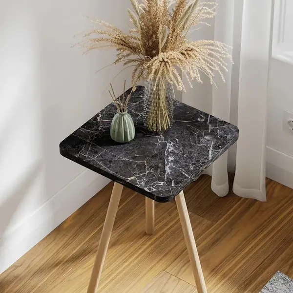 Masuta decorativa cu picioare din lemn, 34 x 34 cm, stil nordic