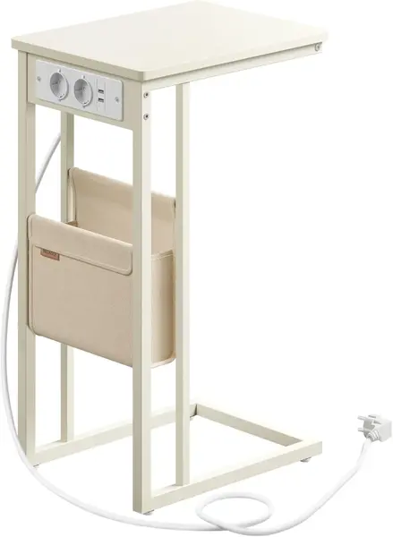 Masuta laterala cu priza, Vasagle, Crem, LET356W02, 30 x 40 x 62 cm