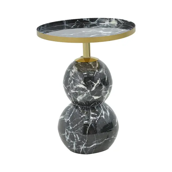 Masuta laterala Dearest marmura metal, negru-auriu, D41x57 cm