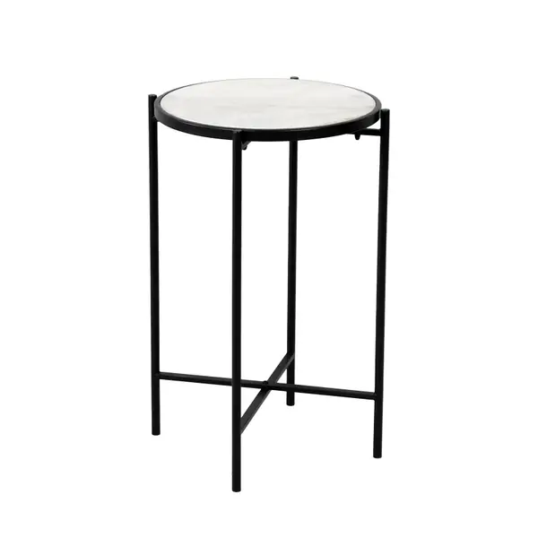 Masuta laterala Luxere negru metal-marmura, alba, D40x66 cm