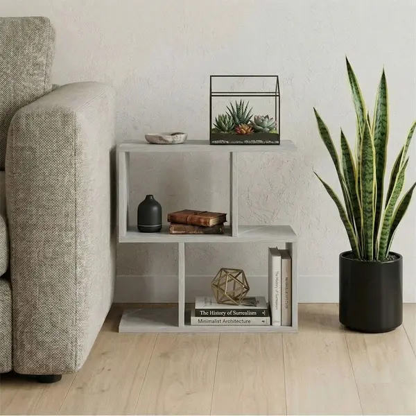 Masuta laterala Wesmol cu raft, Gri cu efect marmura, 50x20x50 cm