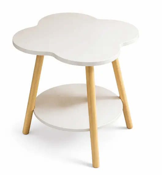 Masuta rotunda contemporana din lemn masiv metal in forma de floare cu 2 niveluri