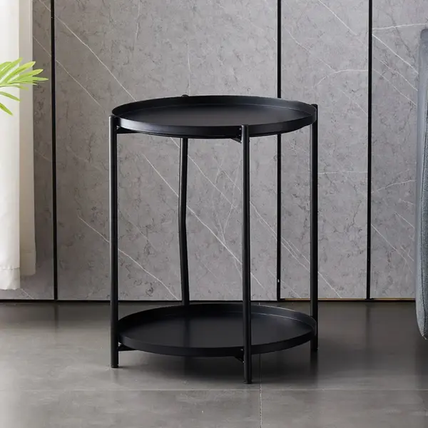 Masuta rotunda pentru cafea din metal, 2 nivele, 42 x 52 cm, negru