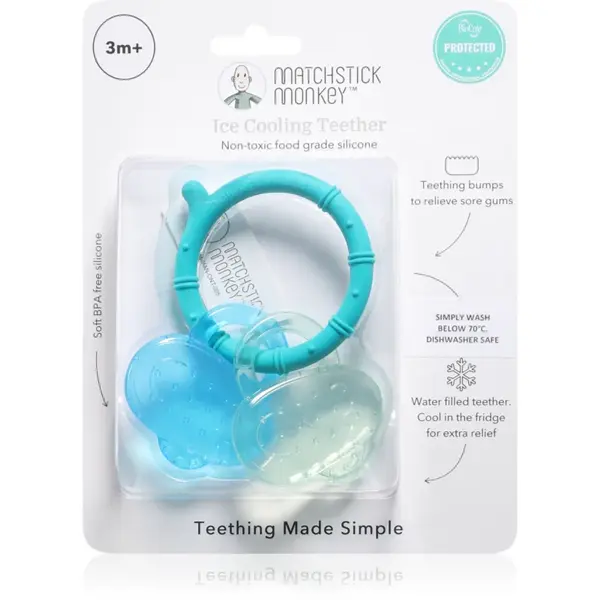 Matchstick Monkey Cooling Teether jucărie pentru dentiție cu efect racoritor Blue/ Mint 3m+ 1 buc