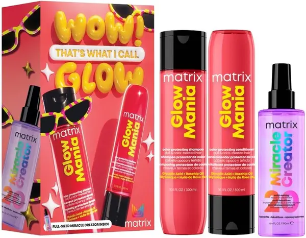Matrix Set Wow! Glow - Șampon, Balsam și Spray, 2 х 300 + 190 ml