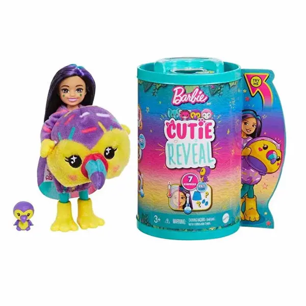 MATTEL Papusa Mattel Barbie Cutie Reveal Chelsea, Tukan doll, 7 surprize, schimbare culoare