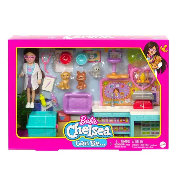 MATTEL Set de joaca Barbie, Chelsea veterinar cu accesorii, par brunet , 15 cm